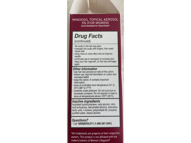 BosleyMD Minoxidil Topical Aerosol 5% Hair Regrowth Treatment, Uncented, 2.11 oz/60 g