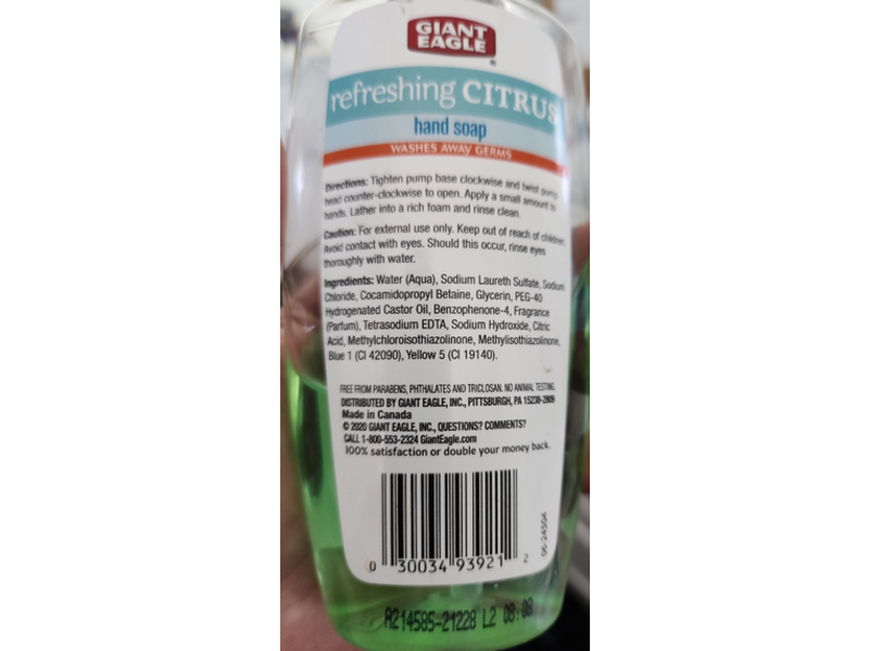 Giant Eagle Hand Soap, Citrus, 7.5 fl oz/222 mL