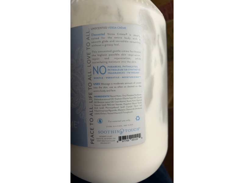 Soothing Touch Versa Creme, 128 fl oz/3.8 L