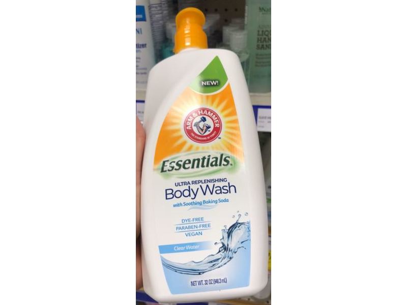 Arm & Hammer Essentials Ultra Replenishing Body Wash, Clear Water, 32 oz/946.3 mL