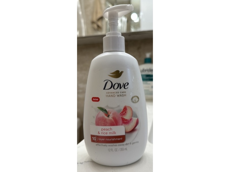 Dove Advanced Care Hand Wash, Peach & Rice Milk, 12 fl oz/355 mL, Pack Of 4