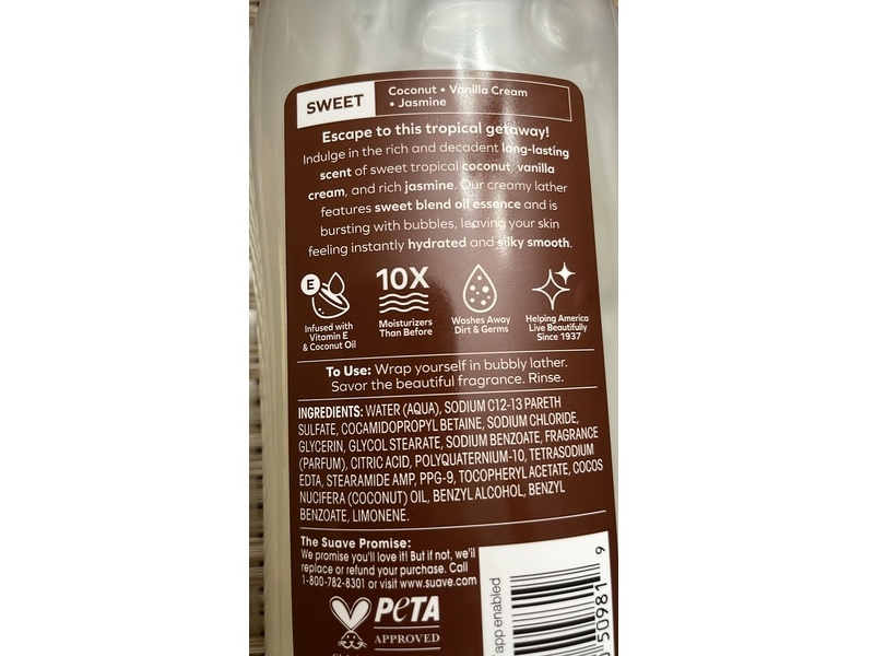 Suave Gentle Body Wash, Coconut Kiss, 18 fl oz/532 mL