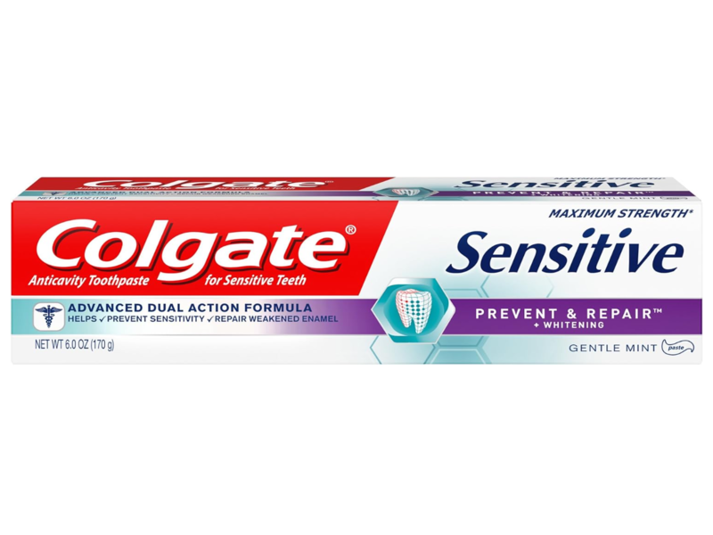 Colgate Sensitive Prevent & Repair Whitening Toothpaste, Gentle Mint, 6 oz/170 g