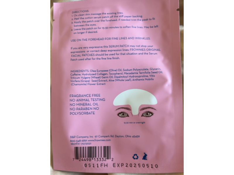 Frownies Cotton Soft Forehead Serum Patch - One Re-usable Patch