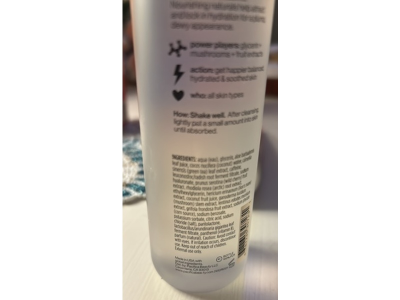 Pacifica Happy Water Gentle Skin Toner, Rhodiola Rosea Root + Mushrooms + Glycerin, 5 fl oz/148 mL