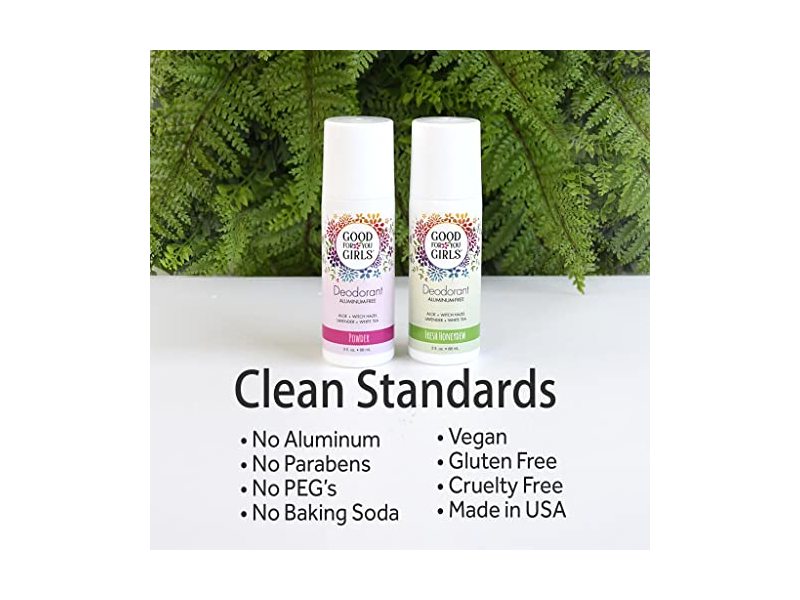 Good For You Girls Aluminum Free Natural Deodorant Roll-On Kids, Teens, Tween, Vegan (Powder Scent) (1)