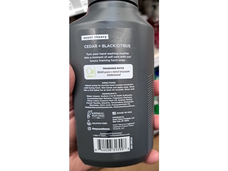 Scent Theory Foaming Hand Soap, Cedar + Black Citrus, 11 fl oz/325 mL