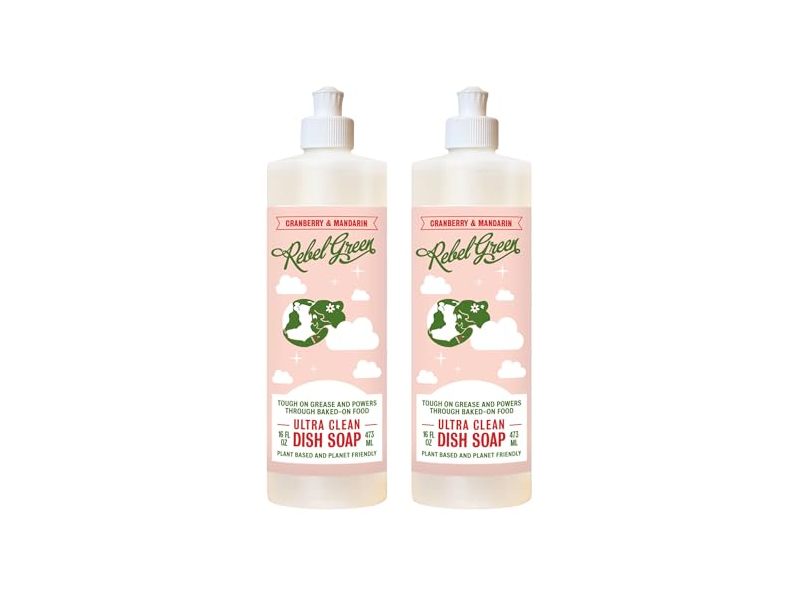 Rebel Green Ultra Clean Dish Soap, Cranberry & Mandarin, 16 fl oz/473 mL, Pack Of 2