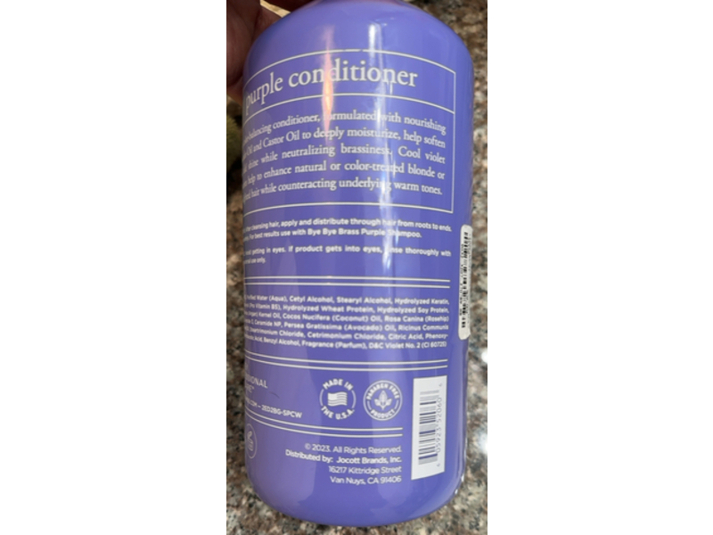 Jocott Bye Bye Brass Purple Conditioner, Avocado & Castor Oil, 32 fl oz/946 mL