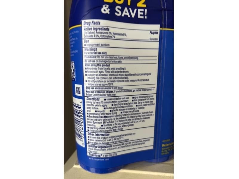 Coppertone Sport Sunscreen Spray, SPF 30, 5.5 oz/156 g, Pack Of 2