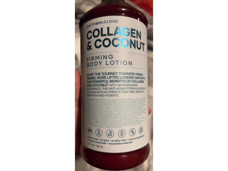 Smith & Mc Cloud Firming Body Lotion, Collagen & Coconut, 32 fl oz/960 mL
