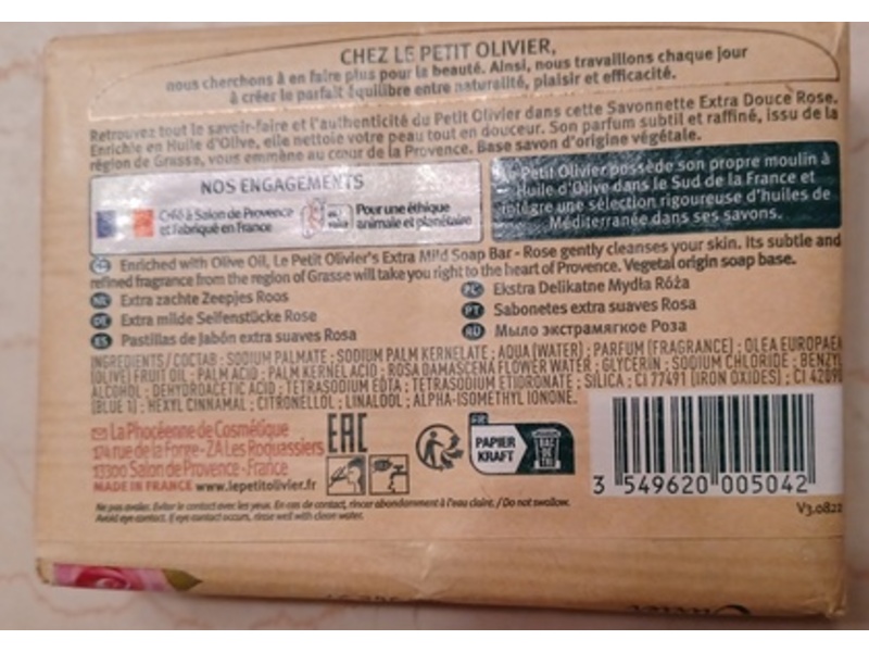 Le Petit Olivier Extra Mild Soap Bars, Rose, 3.5 oz/100 g, Pack Of 2