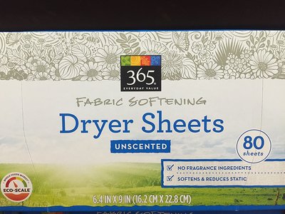 365 Everyday Value Fabric Softener Dryer Sheets, Unscented, 80 sheets