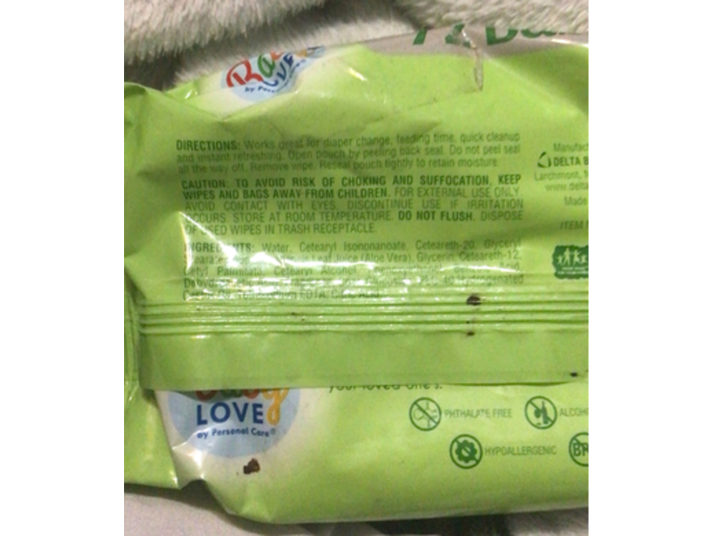 Baby Love By Personal Care Baby Wipes, Soothing Aloe Vera, 72 Count