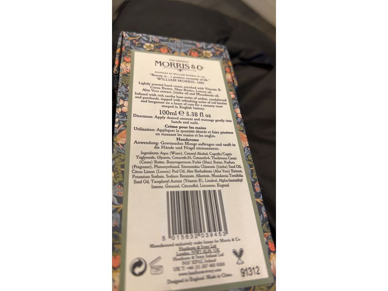 Morris & Co Hand Cream, Shea Butter, 3.38 fl oz/100 mL