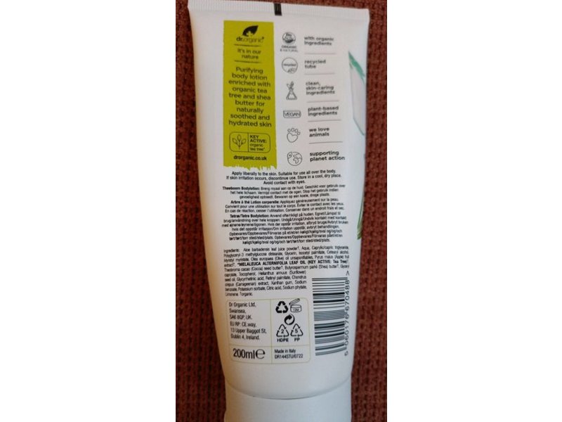 Dr.Organic Purify & Hydrate Body Lotion, Tea Tree, 200 mL