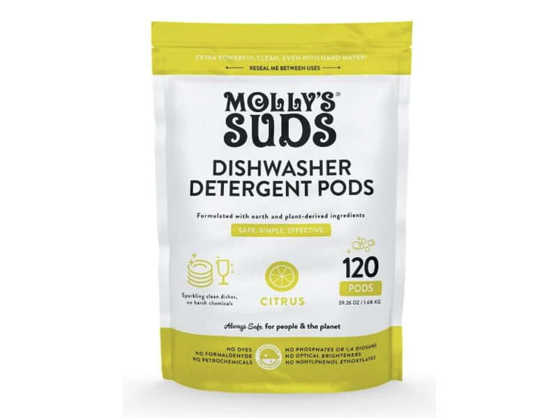 Molly's Suds Dishwasher Detergent Pods, Citrus, 59.26 oz/1.68 kg, 120 Count