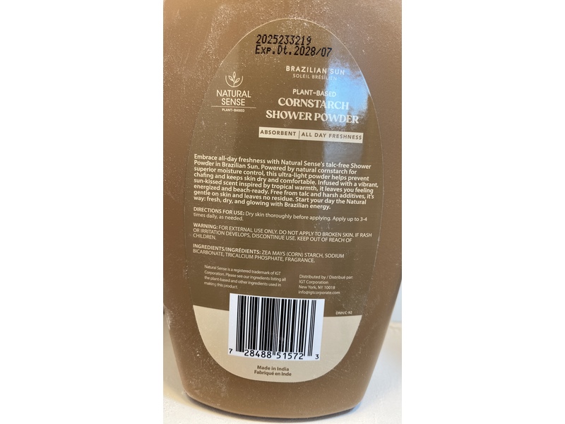 Natural Sense Brazilian Sun Shower Powder, Cornstarch, 10 oz/283 g