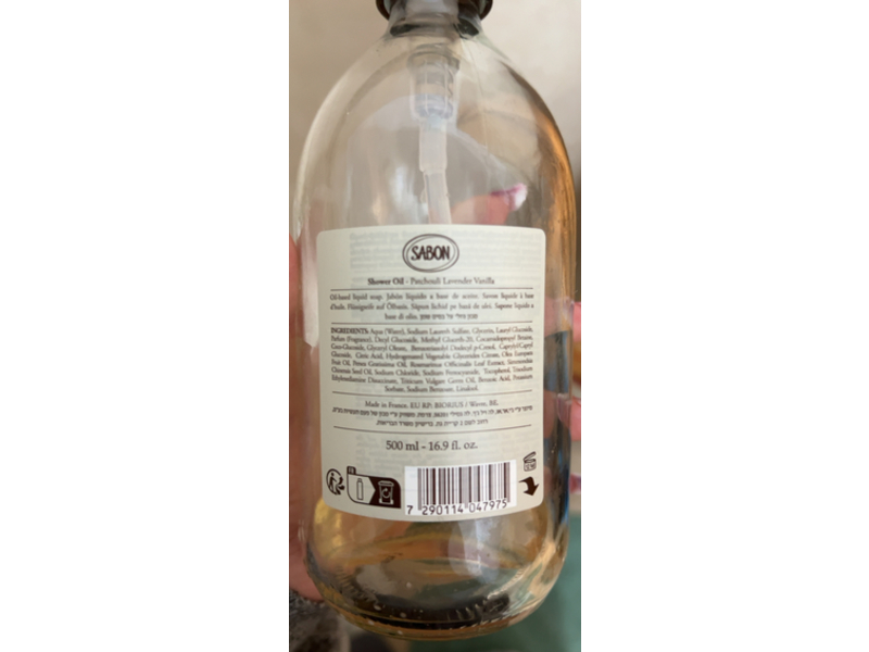 Sabon Shower Oil, Patchouli Lavander Vanilla, 16.9 fl oz/500 mL