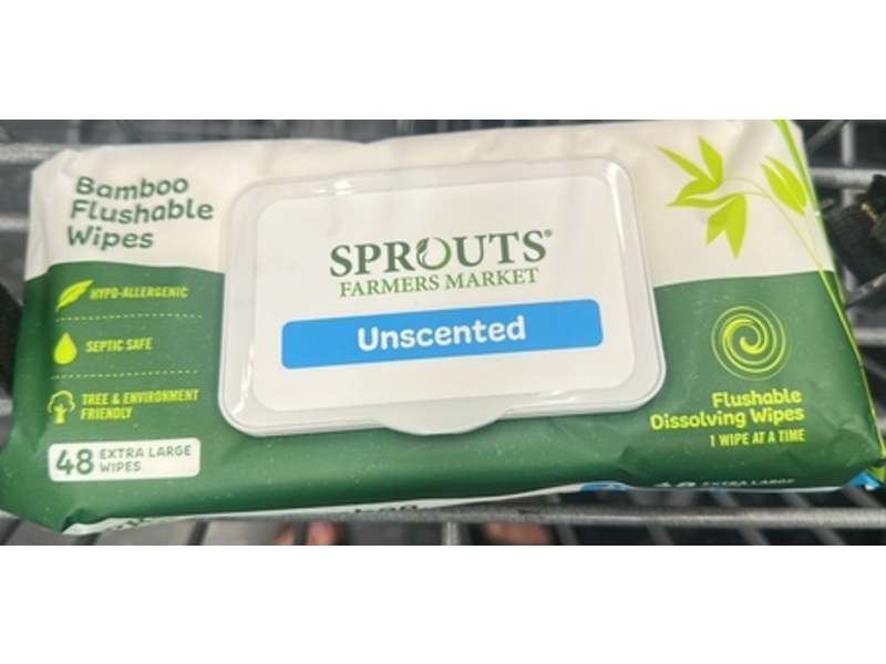 Sprouts Bamboo Flushable Wipes, Unscented, Extra Large, 48 Count
