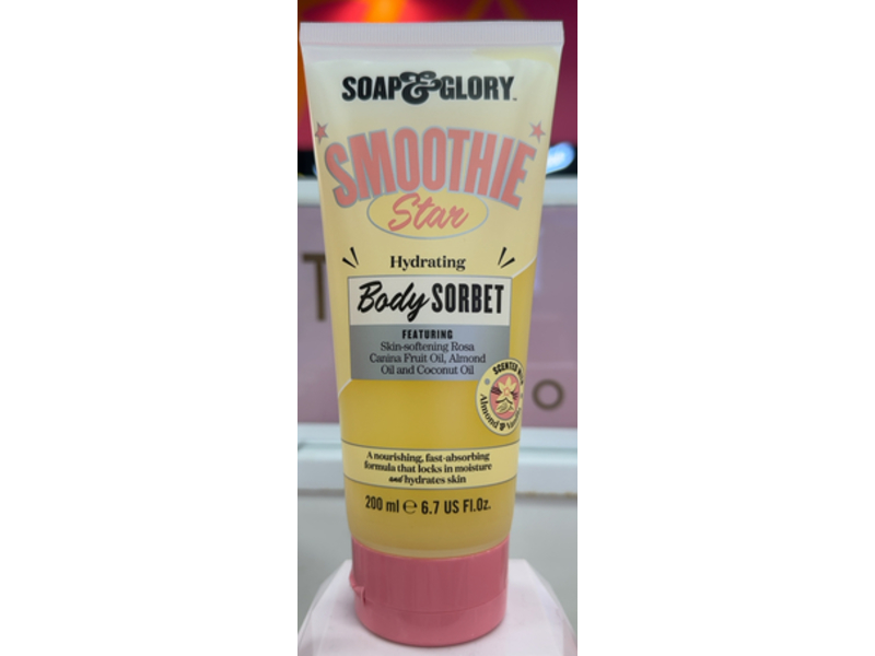 Soap & Glory Smoothie Star Hydrating Body Sorbet, Rosa Canina Fruit Oil + Almond Oil & Coconut Oil, 6.7 fl oz/200 mL