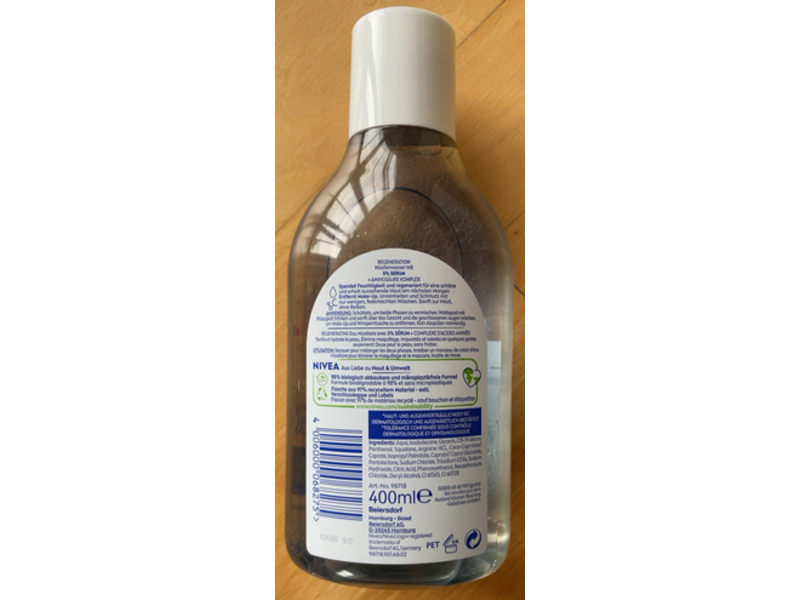 Nivea Regenerating Micellar Water, Panthenol & Squalane, 400 mL