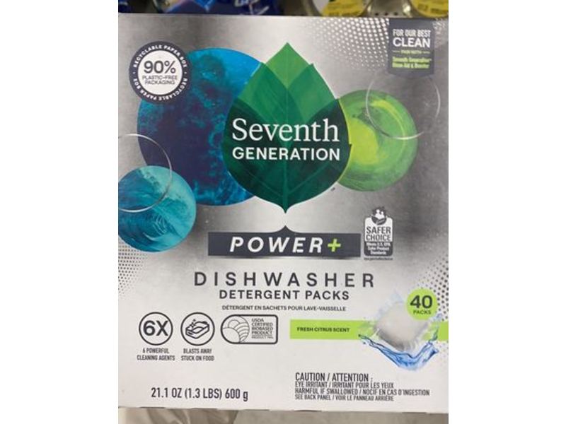 Seventh Generation Power+ Dishwasher Detergent, Fresh Citrus Scent, 21.1 fl oz/1.3 Lbs, 43 Count