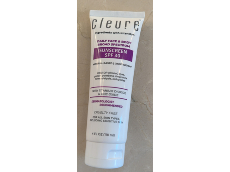 Cleure Daily Face & Body Sunscreen, SPF 30, 4 fl oz/118 mL