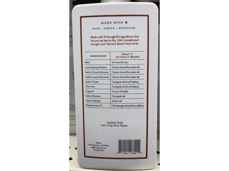 Native Hair Moisturizing Shampoo, Coconut & Vanilla, 16.5 fl oz/487 mL