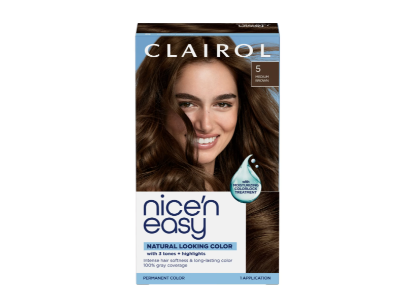 Clairol Nice'n Easy 3 Tones+Highlights Permanent Hair Color, 5 Medium Brown, 1 Application