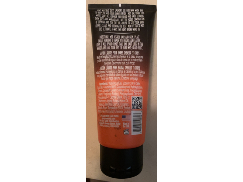 Gibs Man Wash Bhb Beard, Hair & Body Wash, 3.25 fl oz/96.11 mL