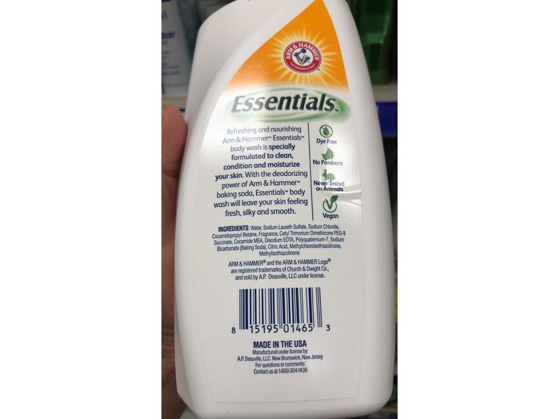 Arm & Hammer Essentials Ultra Replenishing Body Wash, Clear Water, 32 oz/946.3 mL