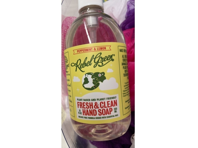 Rebel Green Fresh & Clean Hand Soap, Peppermint & Lemon, 12 fl oz/355 mL