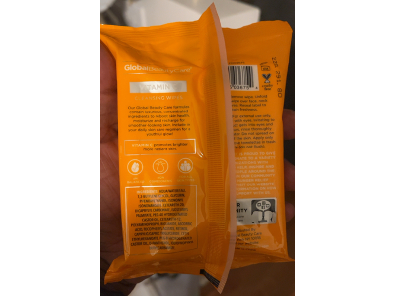 Global Beauty Care Cleansing Wipes, Vitamin C, 25 Count