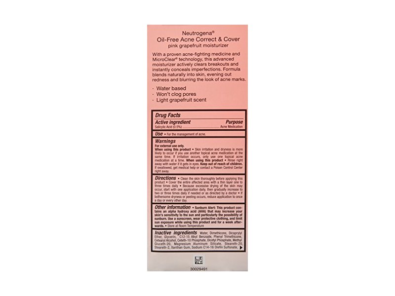 Neutrogena Acne Correct & Cover Grapefruit Moisturizer, 1.7 fl oz (50 mL)