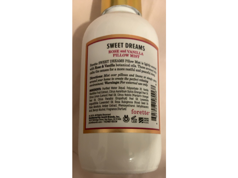 Forette Sweet Dreams Pillow Mist, Rose & Vanilla, 4 fl oz/118 mL