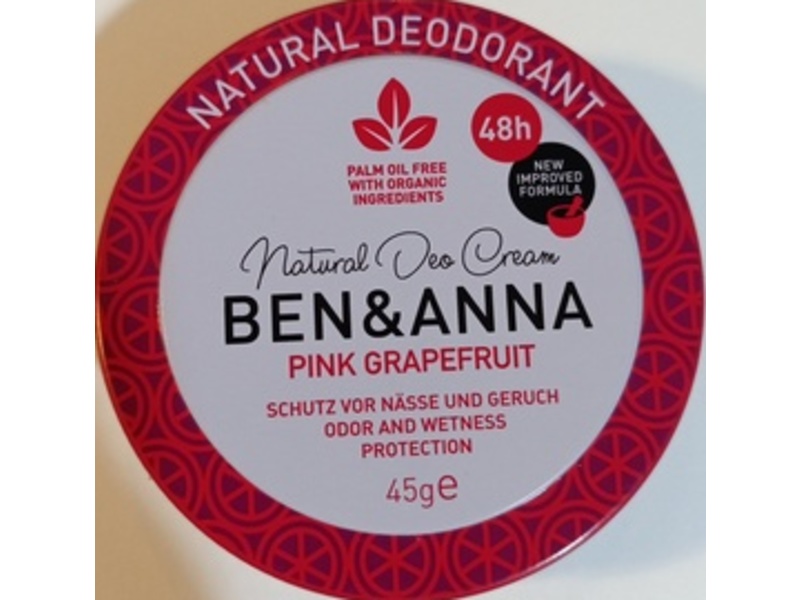 Ben & Anna Natural Deodorant Cream Tin, Pink Grapefruit, 1.59 oz/45 g