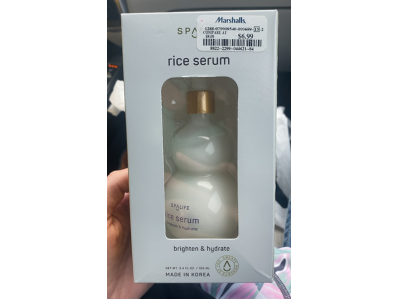 SpaLife Brighten & Hydrate Rice Serum, Hyaluronic Acid, 3.4 fl oz/100 mL