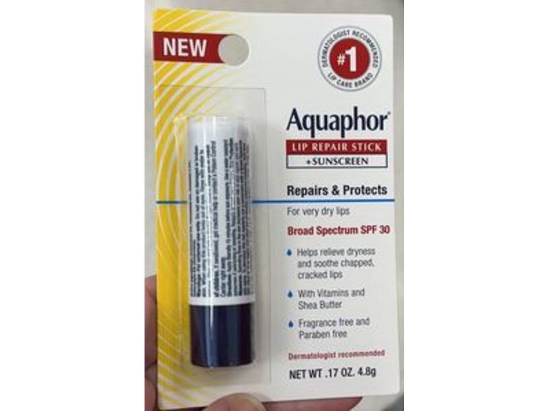 Aquaphor Lip Repair Stick + Sunscreen, SPF 30, 0.17 oz/4.8 g, Pack Of 2