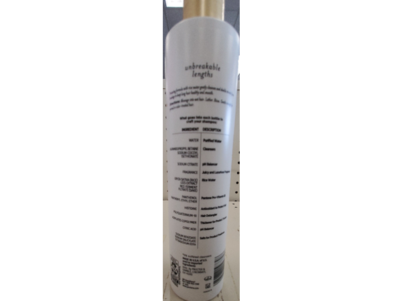 Pantene Unbreakable Lengths Shampoo with Rice Water, 9.6 fl oz/285 mL