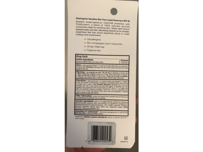 Neutrogena Liquid Face Sunscreen, SPF 50, Sensitive Skin, 1.4 fl oz/40 mL