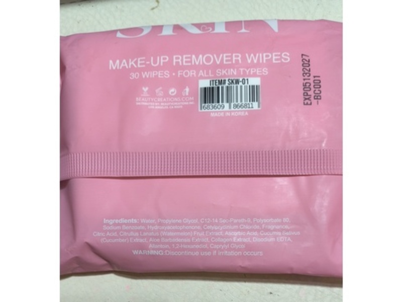 Beauty Creations Make-Up Remover Wipes, Watermelon, 4.44 oz, 30 Count