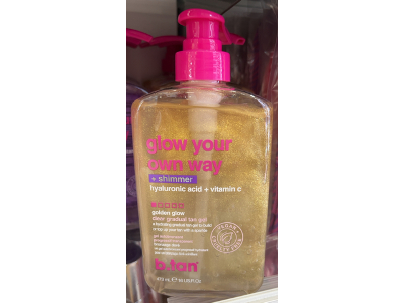 b.tan Glow Your Own Way + Shimmer Golden Glow Clear Gradual Tan Gel, 16 fl oz/473 mL