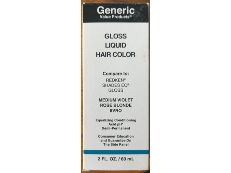 Generic Value Products Gloss Liquid Hair Color, 8VRO Medium Violet Rose Blonde, 2 fl oz/60 mL