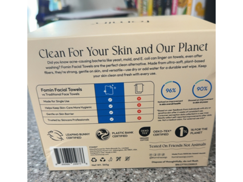 Fomin Ultra-Soft Plant-Based & Tear-Resistant Cleansing Facial Towels, 365 g, 50 Extra Large Towels