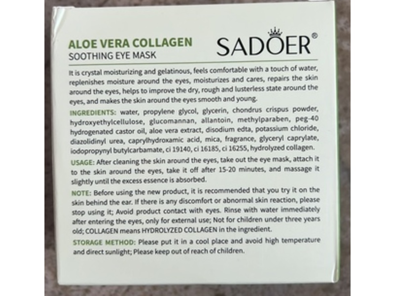 Sadoer Collagen Soothing Eye Mask, Aloe Vera, 80 g, 30 Pairs