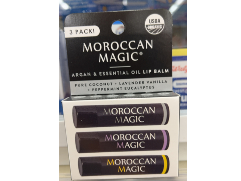 Moroccan Magic Argan & Essential Oil Lip Balm, Pure Coconut + Lavender Vanilla + Peppermint Eucalyptus, 0.15 oz/4.25 g, 3 Count
