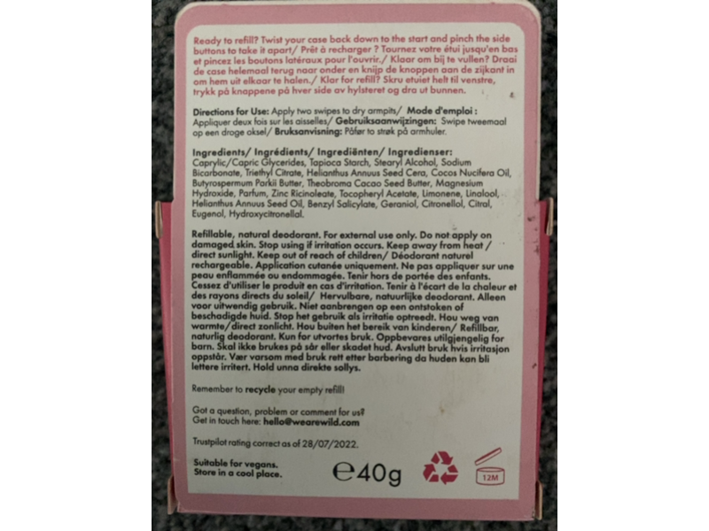 Wild Natural Deodorant Refill, Jasmine & Mandarin Blossom, 40 g