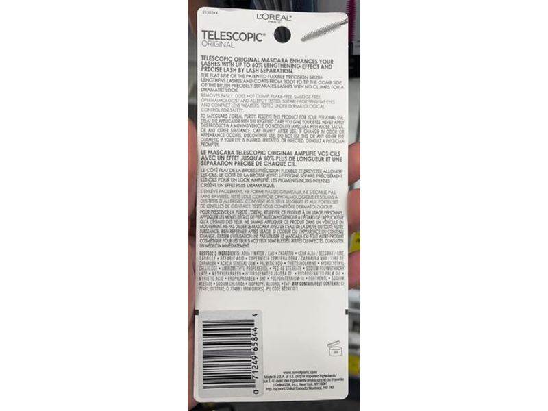 L'Oreal Paris Telescopic Origin Mascara, 905 Black Noir, 0.27 fl oz/8 mL