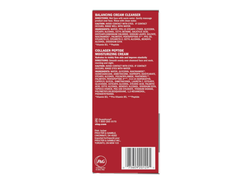 Olay Duo Pack Collagen Peptide Cream + Balancing Cream Cleanser, 1.7 fl oz/50 mL